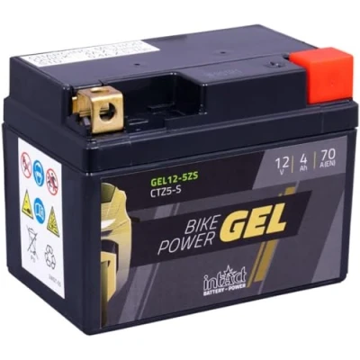 Image de intAct Batterie de moto gel Bike Power GEL12 5ZS. Remplace YTZ5ZS, YTZ4V, YTZ5S. 12 V 4 Ah 70 A. Dimensions : 113 x 85 mm. Jusqu&#039;à 30% puissance démarrage en plus.
