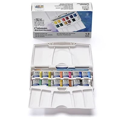 Image de Winsor &amp; Newton Cotman Aquarelle Set De Poche Avec Palette 12 Demi Godets