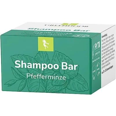 Afbeelding van GREENDOOR Biologische pepermunt shampoo 75 g voor normaal/vet haar, zachte en vaste natuurlijke cosmetica, siliconenvrij, mannen vrouwen, haarverzorging