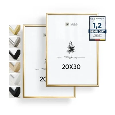 Afbeelding van Dubbelpak (2 stuks) Fotolijst 20 x 30 Alu Gold goud met onbreekbaar acrylglas Perfect voor kamerdecoratie aluminium
