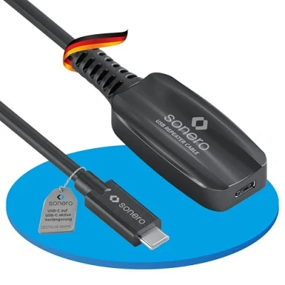 Afbeelding van Sonero USB 3.2 kabel, actieve verlengkabel met signaalversterker, datakabel, C stekker op aansluiting, 5 GB/s, 10,0 m, zwart