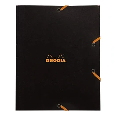 Afbeelding van RHODIA 19249C elastische map kartonnen tas met 3 kleppen zwart 19 x 24 cm robuuste gecoate kaart opslag voor kantoor en documentenarchivering formaat A5 Filing