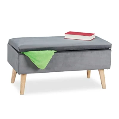 Afbeelding van Relaxdays opbergbank 40 liter zitbank met opbergruimte halbankje 41 x 80 cm donkergrijs