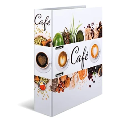 Afbeelding van HERMA 19565 Ordner A4 Flavors koffie, 7 cm breed, doe het zelf schrijfpatroon van karton met binnenprint voor keuken en huis, ringband stevig keukenrecepten