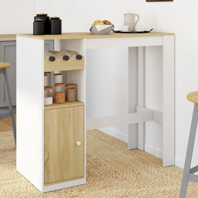 Image de Table de bar AMERI avec placard et range bouteilles 2 personnes bois blanc IDMarket