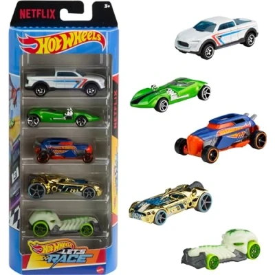Afbeelding van Hot Wheels Set van 5 miniatuurauto&#039;s in schaal 1:64 uit de Netflix serie Let&#039;s Race! HXM17