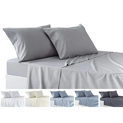 Afbeelding van Todocama Underzy 4 delige beddengoedset met verstelbaar hoeslaken en 2 kussenslopen 50 x 80 cm (bed 90 190/200 cm, lichtgrijs)