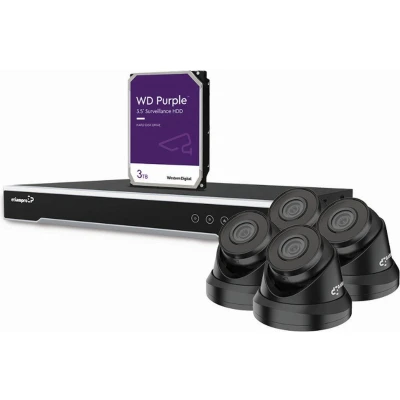 Afbeelding van 4 Mp Ip Videobewakingsset 8 Kanaals Nvr Recorder X Zwarte Dome Camera 3 Tb Hd Kabels