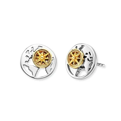 Afbeelding van Engelsrufer Oorsteker voor dames Aloha van sterling zilver met wereldkaart en wijnruit tweekleurig nikkelvrij maat: 10 mm