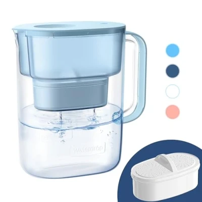 Afbeelding van Waterdrop Lucid Waterfilterkaraf met 1 x 90 dagen filter, 3,5 l, vermindert fluoride, chloor en meer, NSF gecertificeerd, BPA vrij, blauw (vervangbaar filter: WD PF 01A Plus)