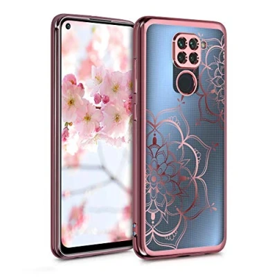 Afbeelding van kwmobile hoesje geschikt voor Xiaomi Redmi Note 9 backcover smartphone Bloementweeling design roségoud / transparant