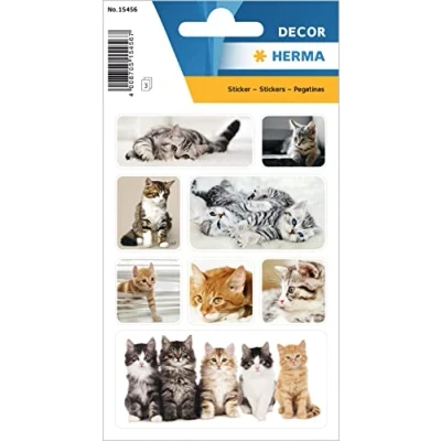 Afbeelding van HERMA 24 stuks kattenstickers voor kinderen (24 stickers, papier, mat) permanent zelfklevend motief etiketten meisjes en jongens, kleurrijk 15456