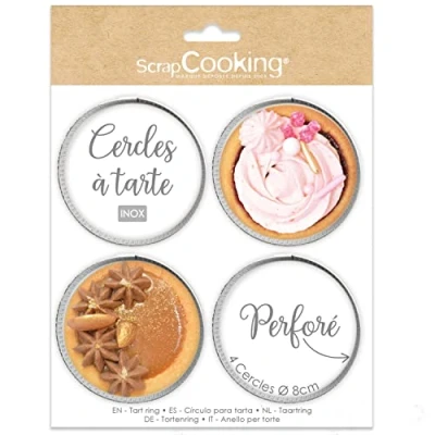 Image de Pack de 4 cercles à tarte individuels perforés Scrapcooking Rond Inox 8 cm