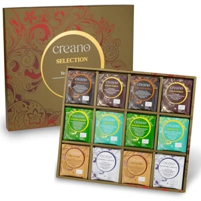 Afbeelding van Creano biologische thee cadeauset, 48 theezakjes in 6 prachtige soorten, groene thee, witte zwarte en oolong 96 g