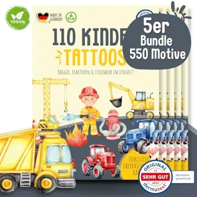 Afbeelding van MeinBaby123® 550 stuks voertuigtatoeages voor kinderen en jongens Huidvriendelijk Huidtatoeages Graafmachine tatoeages Brandweertatoeages Klein cadeau kinderverjaardag