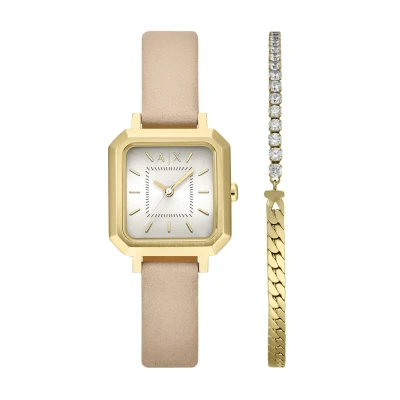Afbeelding van Armani Exchange Dames horloge goudkleurig met band