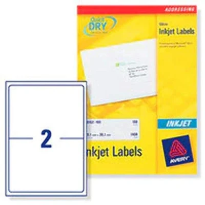 Afbeelding van Avery J8168 100 adreslabels, direct drogend, 199,6 mm x 143,5 mm, wit, 2 etiketten/vellen, 200 etiketten (UK import)