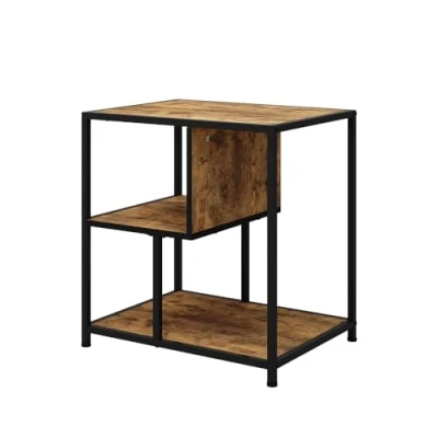 Afbeelding van Vicco Bijzettafel Fyrk, Eiken rustiek/Zwart, 52 x 55 cm met 2 open planken