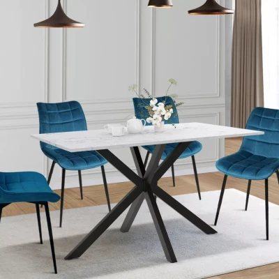 Afbeelding van ALASKA 4 persoons eettafel met wit marmereffect en metalen spinpoot 110 cm