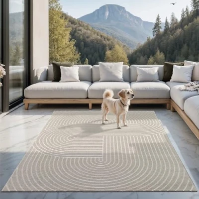 Afbeelding van the carpet Santo Plus moderne vloerkleed hoogwaardig tapijt voor woonkamer en slaapkamer, Boho design, Beige, 160 x 220 cm