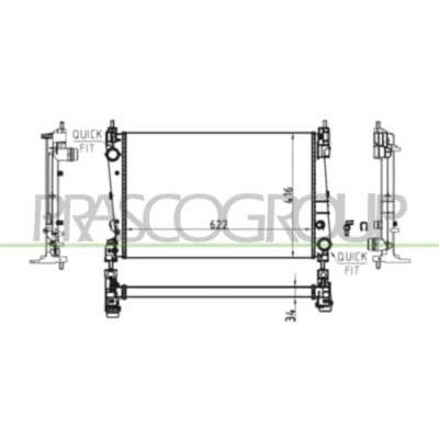 Afbeelding van PRASCO OP035R004 Radiateur Aluminium 622mm 416mm 34mm met snelkoppelingen Koelribben mechanisch gelast OPEL: Corsa D Hatchback