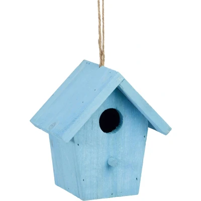 Afbeelding van Relaxdays decoratie vogelhuis vogelhuisje mini nestkastje vogelkastje hout klein blauw