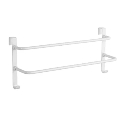 Afbeelding van EMKE Dubbele handdoekhouder, handdoekhouder om op te hangen aan de badkamerdeur met haken, roestvrij staal, grote ruimte voor keuken, toilet, hotel, doucheruimte, radiator,
