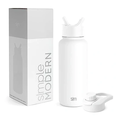 Afbeelding van Simple Modern Roestvrijstalen thermosfles, deksel met rietje, herbruikbaar, lekvrij, BPA vrij, Summit Collection, 946 ml, winterwit