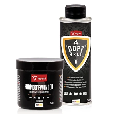 Afbeelding van BBQ Toro Dutch Oven verzorgingsset met DOPFWUNDER verzorgingspasta 250 ml en DOPFHELD verzorgingsolie verzorging van gietijzeren barbecue accessoires Bakpasta ook voor