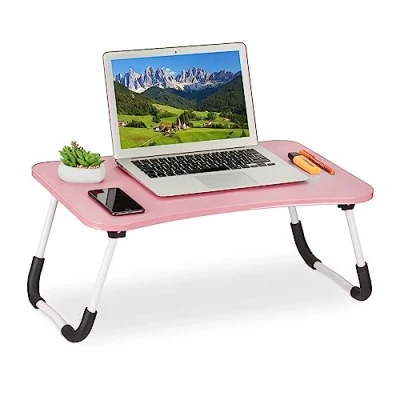 Afbeelding van Relaxdays laptoptafel inklapbaar roze schoottafel laptop bank bedtafel knietafel