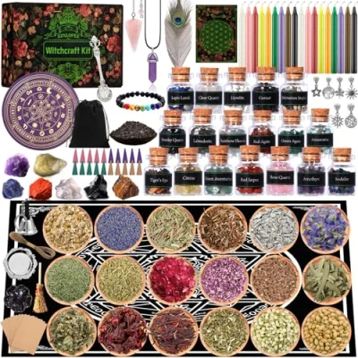 Afbeelding van ZZXLOPEZ Heksenset, kaarsen, hekserijbenodigdheden, wicca starterset, magische hekserijset, natuursteen, kristal, gedroogde bloem, gebruikt voor gebed, mantra, hekserij