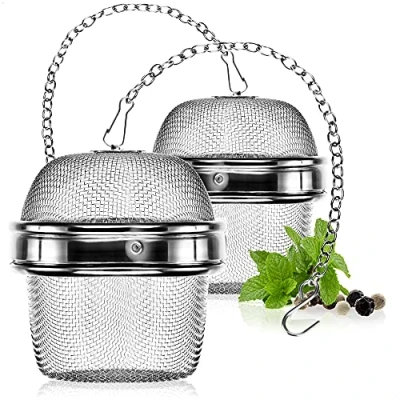 Afbeelding van COM FOUR® 2x theezeefje van roestvrij staal 304 thee ei voor losse thee, specerijen en kruiden fijnmazige theefilter met ketting kruidenzeef om te koken