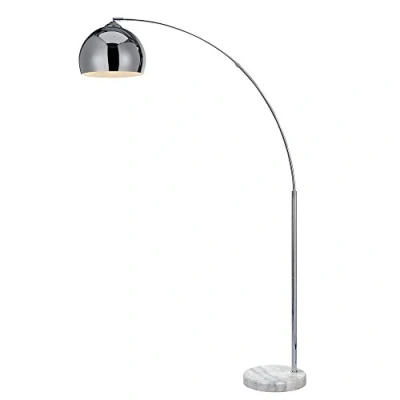 Afbeelding van Teamson Home Arquer Booglamp Vloerlamp Chroom Afwerking Lampenkap Wit Marmer Baseren