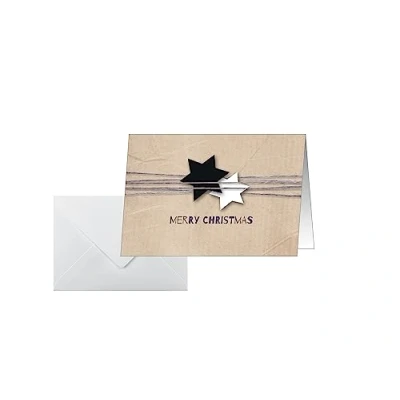 Afbeelding van SIGEL DS079 kerstkaarten 2 kleppen, 10,5 x 14,8 cm, beige, 25 stuks + witte enveloppen inbegrepen, gemakkelijk te printen