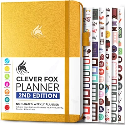 Afbeelding van Clever Fox Planner 2e editie Kleurrijke wekelijkse en maandelijkse doelplanner, tijdmanagement productiviteitsorganizer, ongedateerd, A5 (ambergeel)