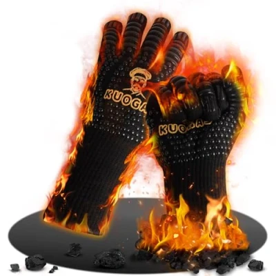 Afbeelding van Barbecuehandschoenen, keukenhandschoen voor barbecue, oven, hittebescherming tot 800 C, oven keukenhandschoenen, ovenhandschoenen, anti hitte (zwart, L)