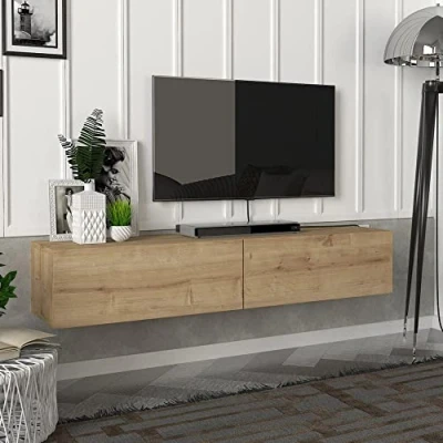 Afbeelding van [en.casa] Tv meubel Toivakka zwevend 135x31x25 cm eiken