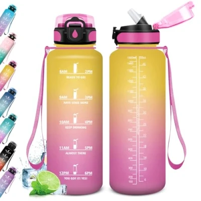 Afbeelding van motiverende waterfles, 1,5 liter, waterfles met rietje, lekvrije herbruikbare fles, sportfles tijdweergave, voor sport, kamperen