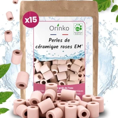 Afbeelding van 15 roze EM keramische kralen, verbeteren de waterkwaliteit, verminderen kalkaanslag, perfect voor een karaf, fles, drinkfles
