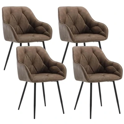 Afbeelding van WOLTU EZS03dbr 4 Set van eetkamerstoelen, keuken, woonkamer, ergonomisch, met armleuningen, gevoerd, vintage kunstleren zitting, metalen poten, donkerbruin,