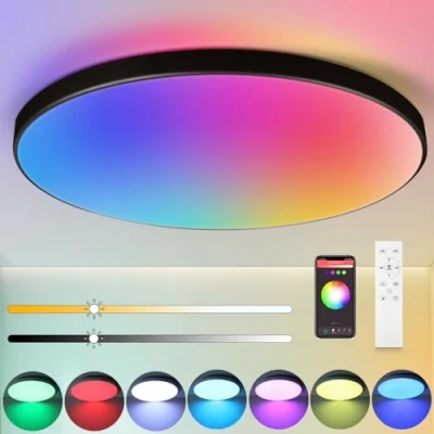 Afbeelding van CANMEIJIA Led plafondlamp, dimbaar, met afstandsbediening, 24 W, led, IP44, 3000 K 6500 K, RGB, 2520 lm, Alexa Google Home, voor slaapkamers, woonkamer, keuken, hal,