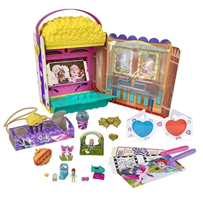 Afbeelding van Polly Pocket GVC96, Un Boxen Speelset Popcorndoos met Bioscoopavontuur, 20 Accessoires Inclusief 2 Micropoppen en 3 Minisnacks, Cadeau voor kinderen vanaf 4 Jaar