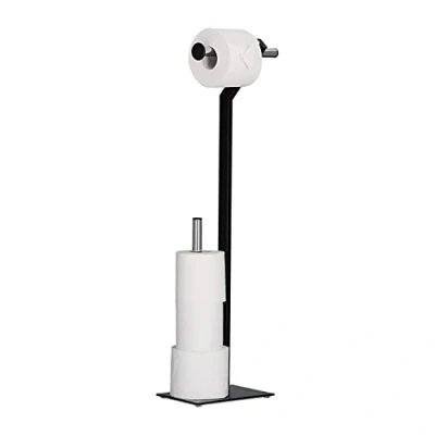 Afbeelding van Relaxdays vrijstaande toiletrolhouder closetrolhouder reserverolhouder chroom zwart