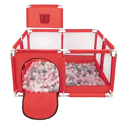 Afbeelding van Selonis pitch kk 100x met ballen 6cm rood: parelgrijs transparant poederroze 125x125x105/400 boxspeelgoed