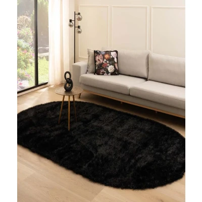 Afbeelding van Ovaal Hoogpolig Vloerkleed Velvet Posh Zwart 200x300 Cm