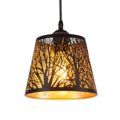 Afbeelding van AIRTWESD E27 Indoor Hanglampen Zwart Metaal Vintage Plafondlamp Verlichting Antieke Hanglamp Kroonluchter Deksel (zonder lamp)