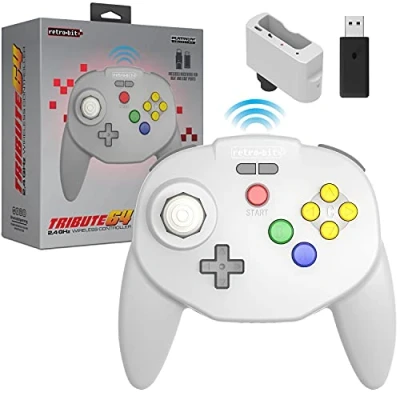 Image de Retro Bit Manette sans fil Tribute64 2,4 GHz pour N64SwitchPCMac et autres périphériques USB Gris []