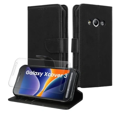 Afbeelding van kwmobile telefoonhoesje geschikt voor Samsung Galaxy Xcover 3 hoesje Smartphone case met pasjeshouder RFID blokkering en screenprotector In zwart