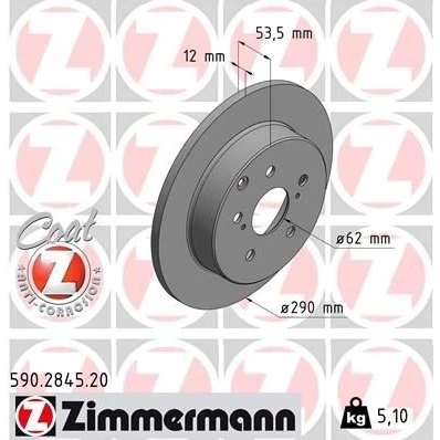 Afbeelding van ZIMMERMANN 590.2845.20 Remschijf 290 12 8/5 5 114 volledig Gecoat