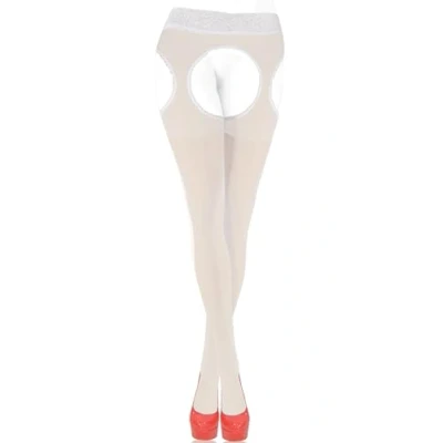 Afbeelding van Sesto Senso Panty met bandjes, open kruis, kanten kousenband riem, 15 denier, Wit.